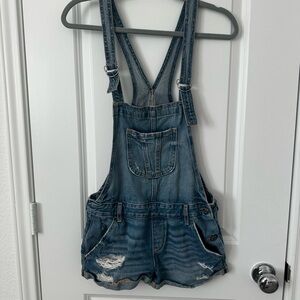 Hollister Blue Denim Shorts Overalls